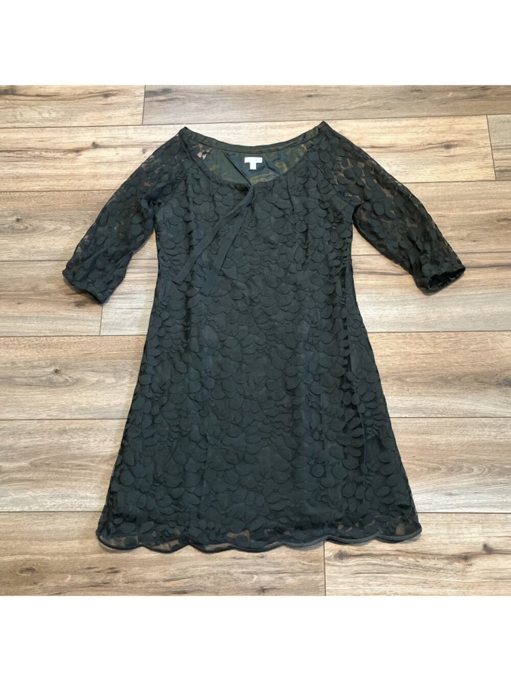 Garnet Hill Boheme Dress SZ 6 Green Easy Lace Overlay 3/4 Sleeve Midi Shift